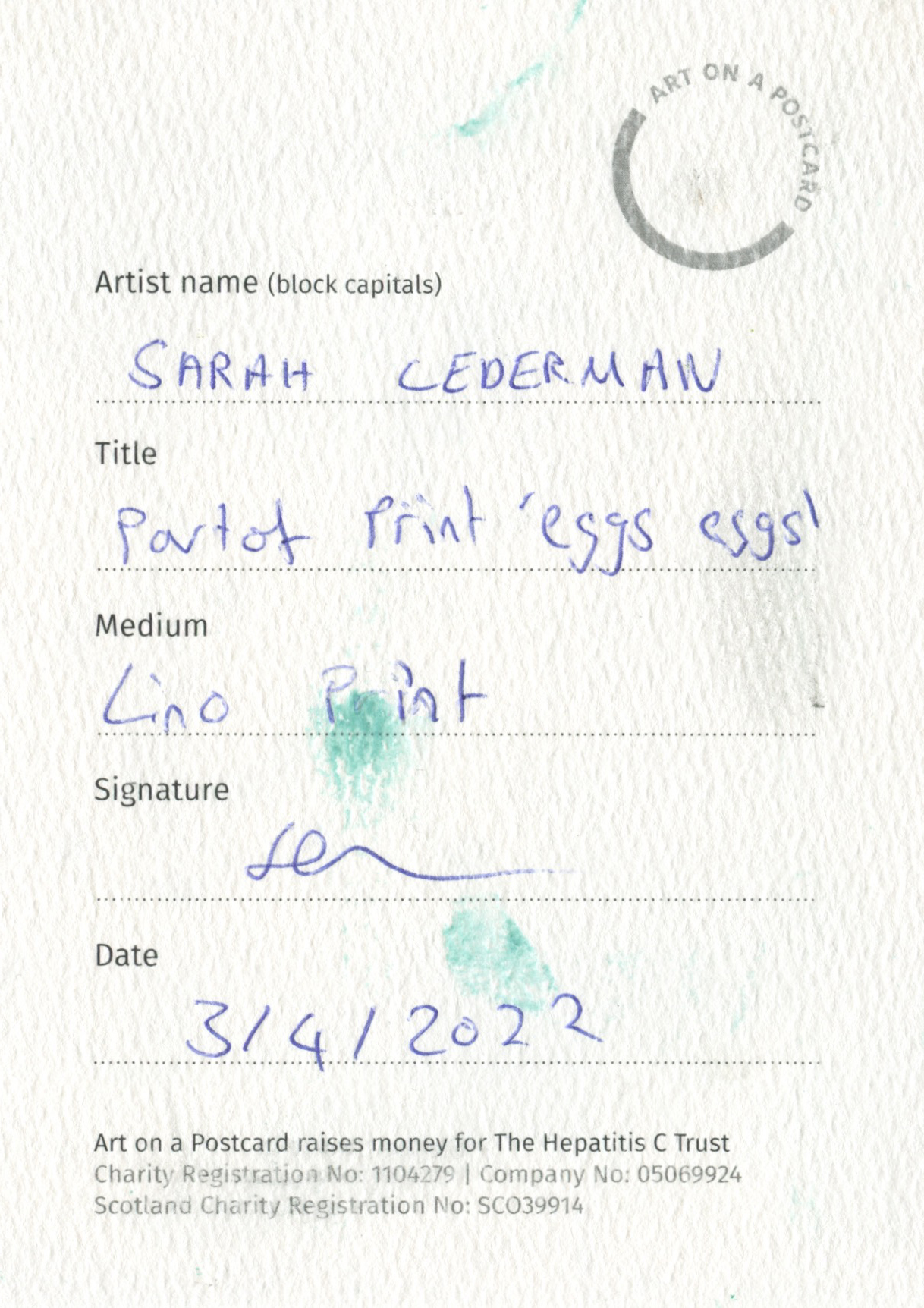 19. Sarah Lederman - Part of Print 'eggs eggs' (4) - BACK