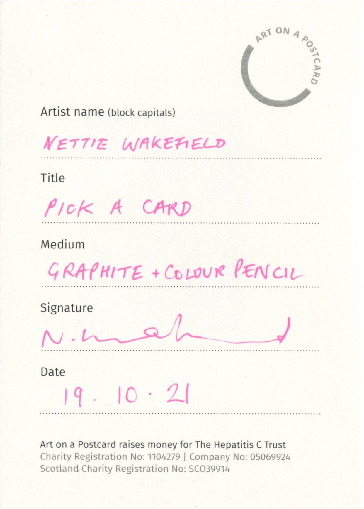 20. Nettie Wakefield - Pick A Card - BACK