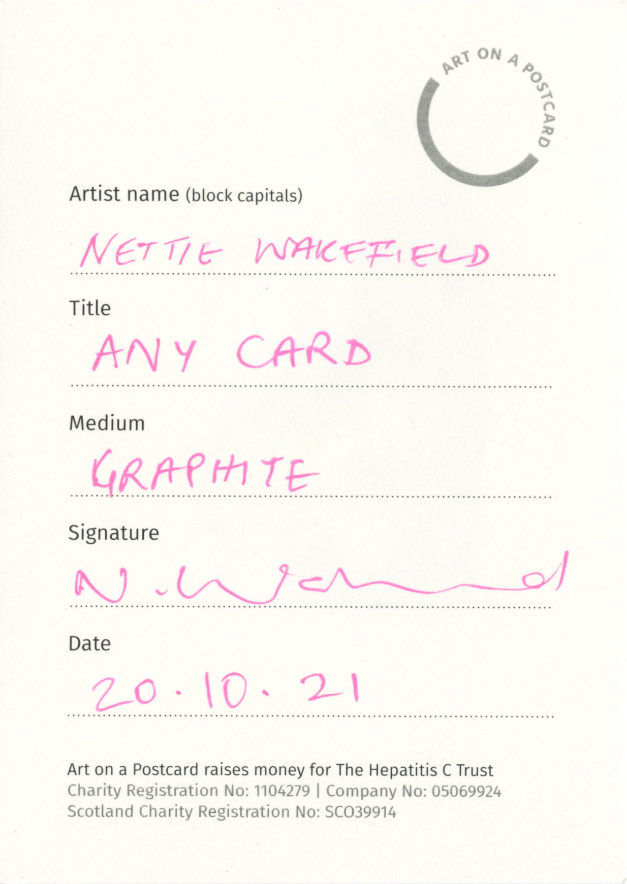 21. Nettie Wakefield - Any Card - BACK