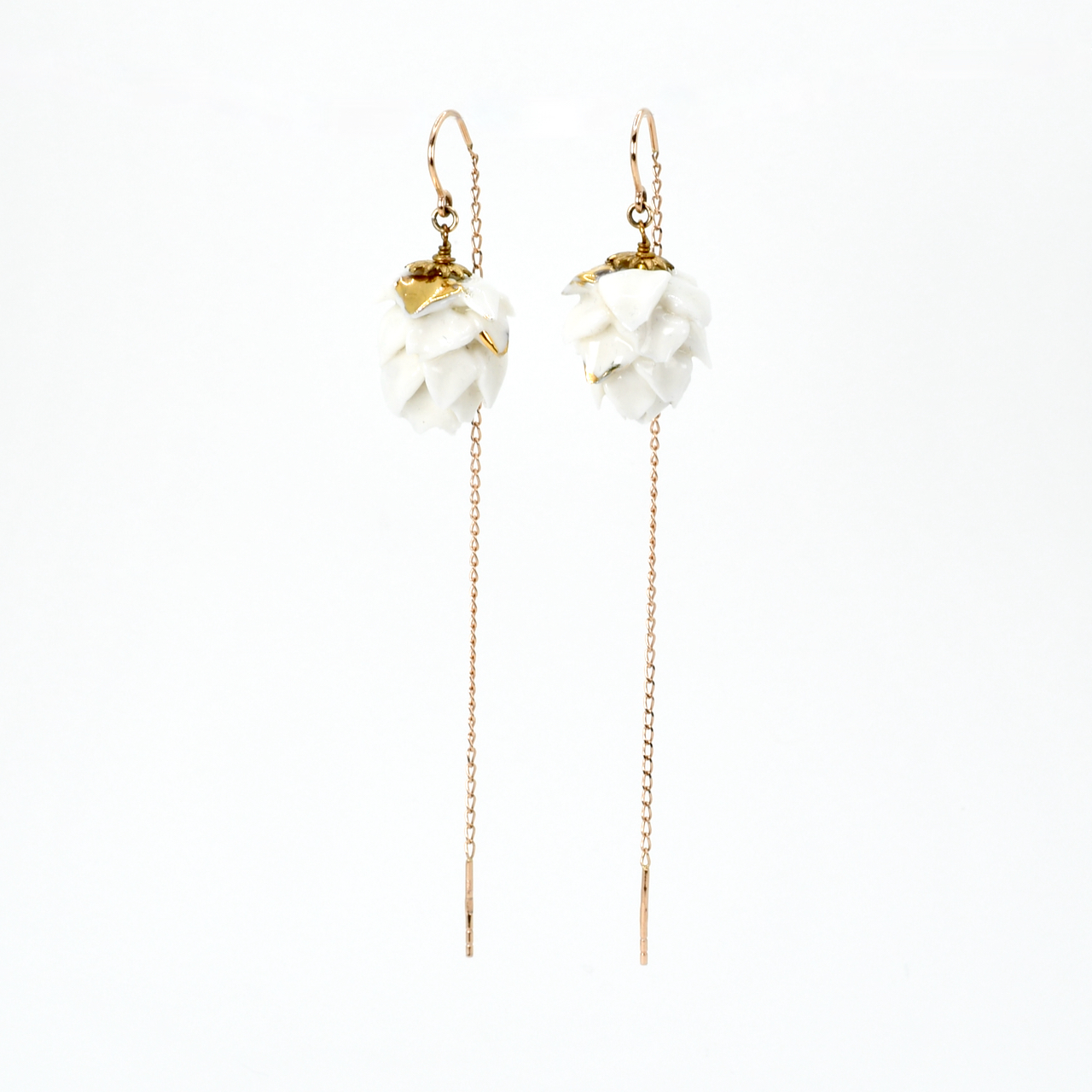 Porcelain Artichokes Pure Gold Chain Earrings CIRSIUM