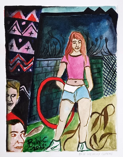 Ben Westley Clarke, 'Girl With Hula Hoop' 2021, Watercolour and monotype on white cotton paper with deckled edges, 27 x 21 cm