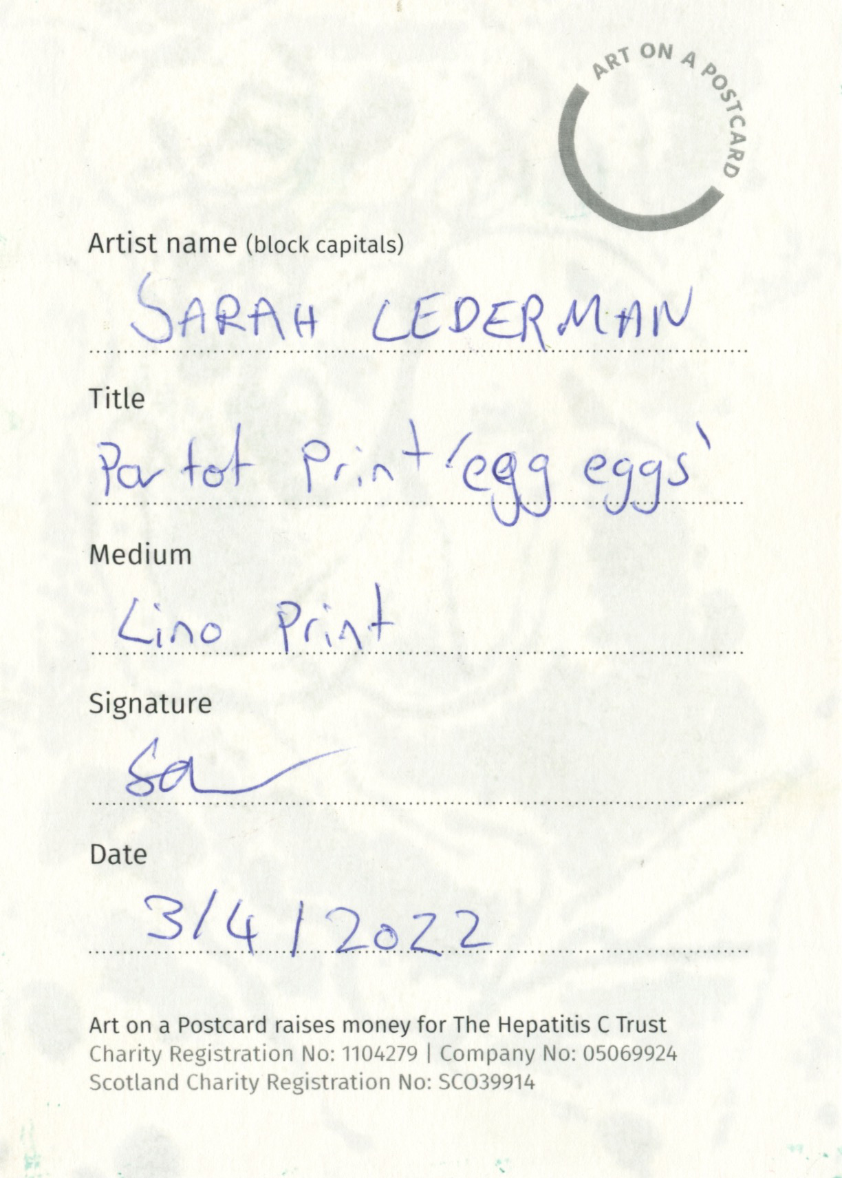 16. Sarah Lederman - Part of Print 'eggs eggs' (1) - BACK
