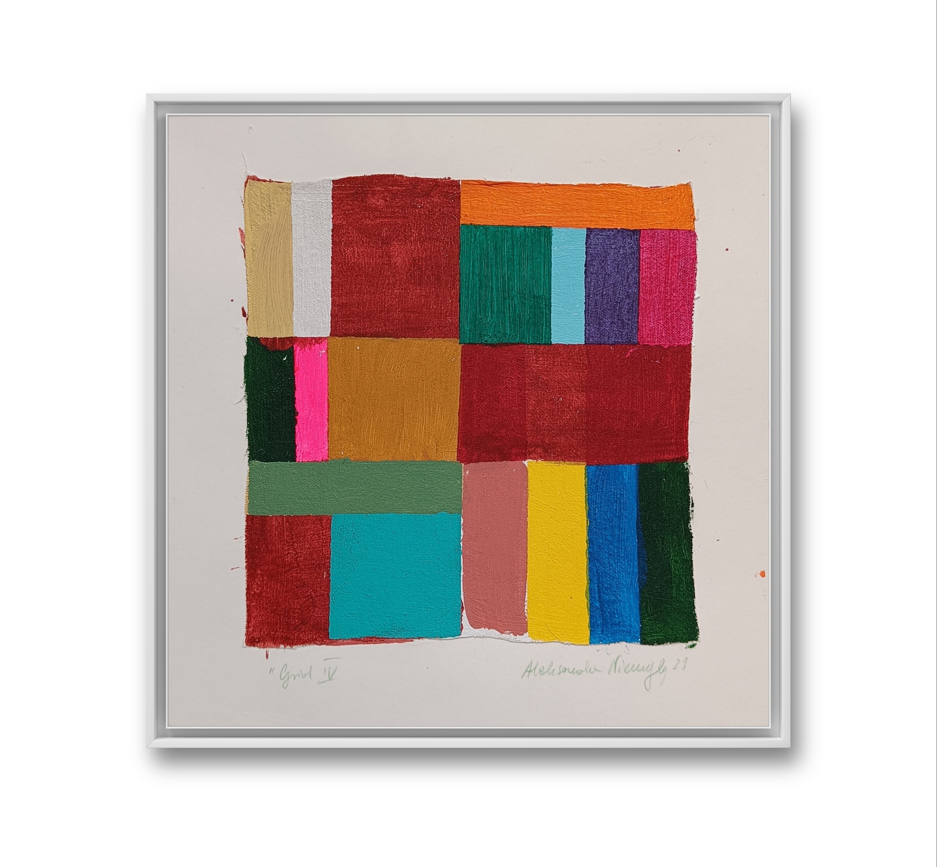 "Square rainbows", 20x20cm, painting on paper, framing example