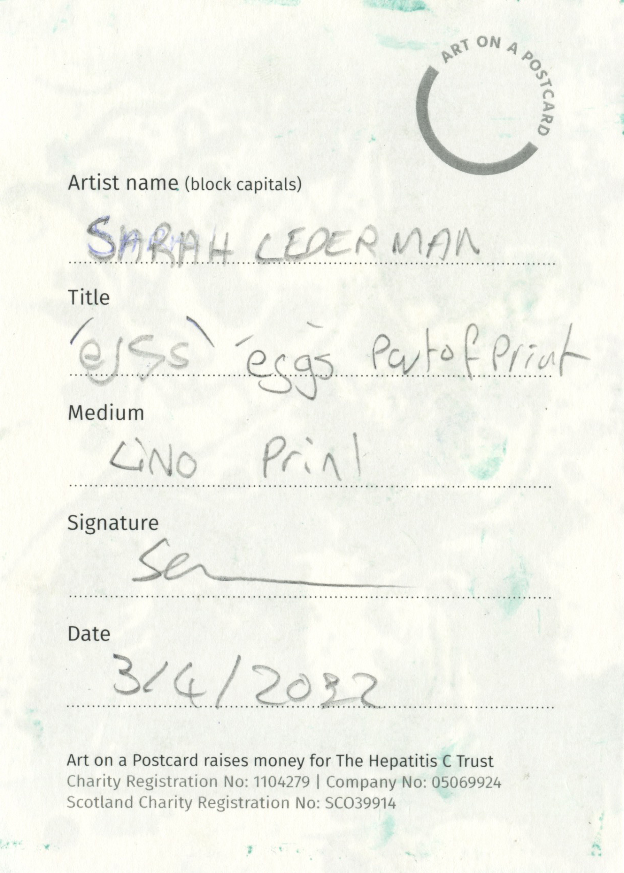 17. Sarah Lederman - Part of Print 'eggs eggs' (2) - BACK