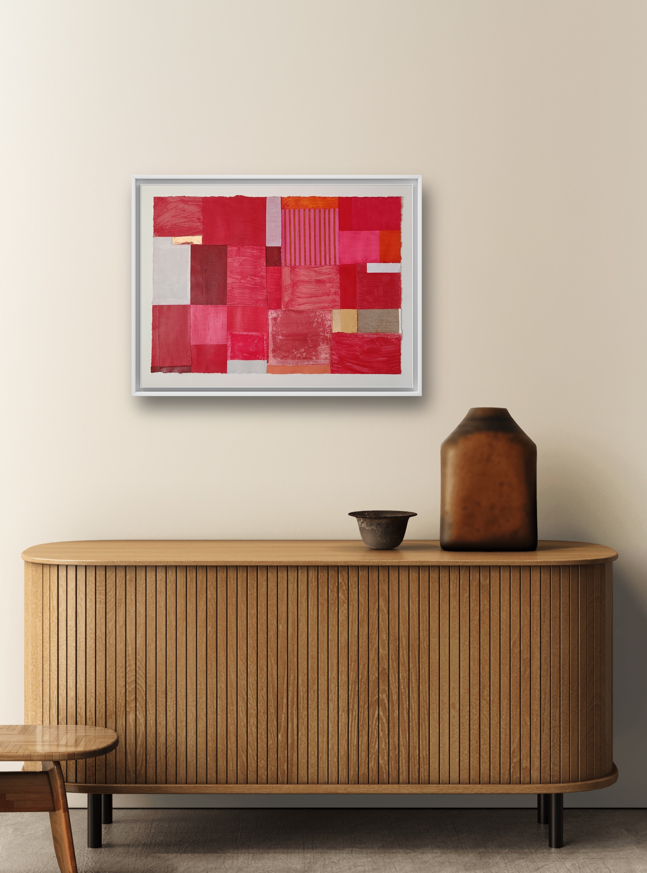 Red glow, 50x70cm, painting on paper, example of framing