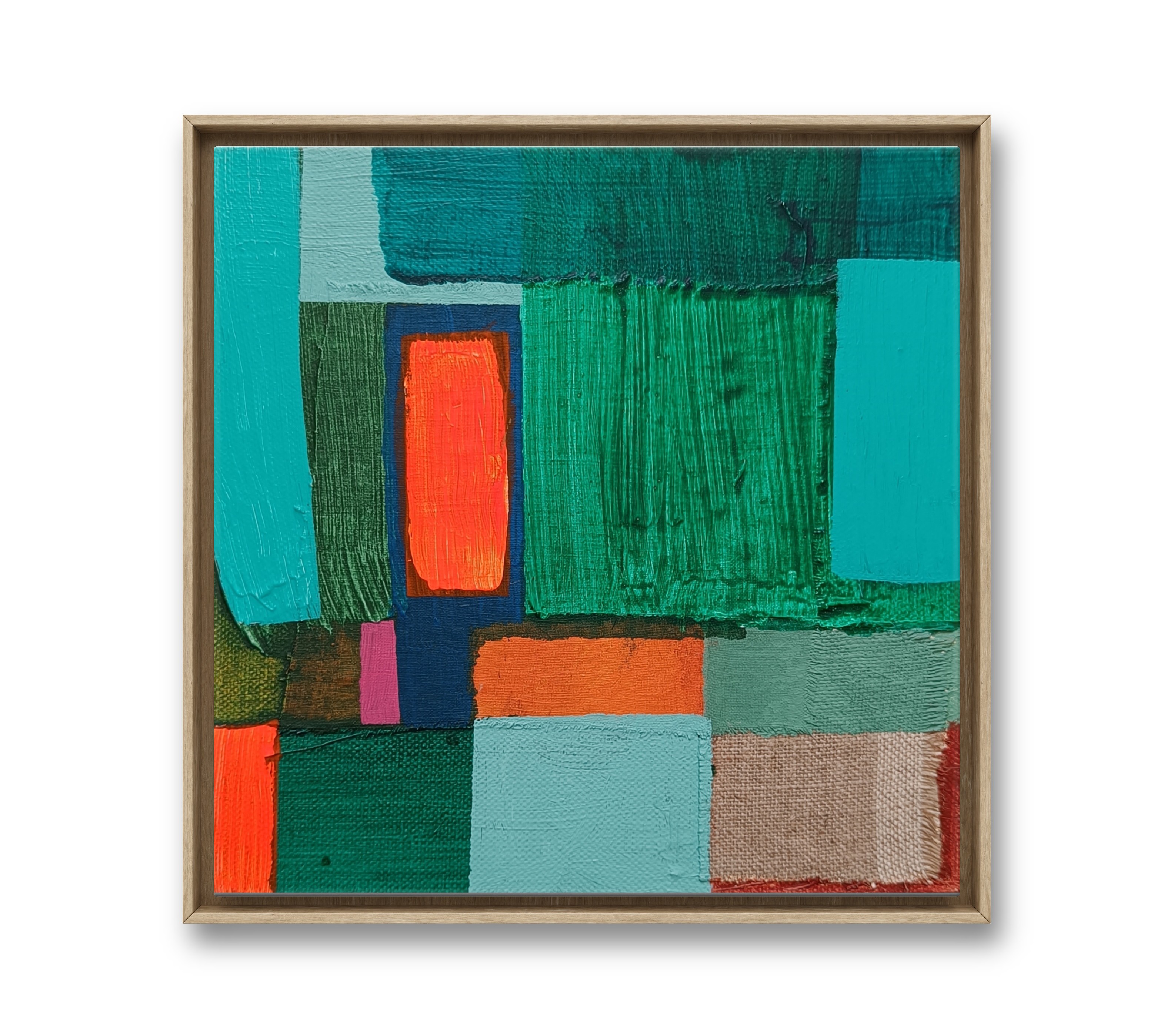 "Orange glow in green", 20x20cm, painting on canvas, example framing