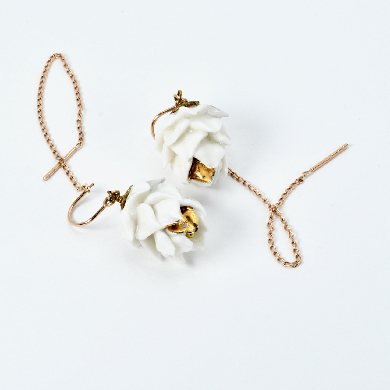 Porcelain Artichokes Pure Gold Chain Earrings CIRSIUM