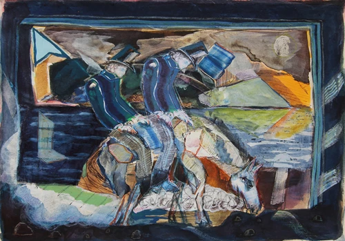 Paul Newman, 'Study for an Arabian Adventure' 2021, Watercolour, gouache, ink, intense crayon on paper, 21 x 30 cm  