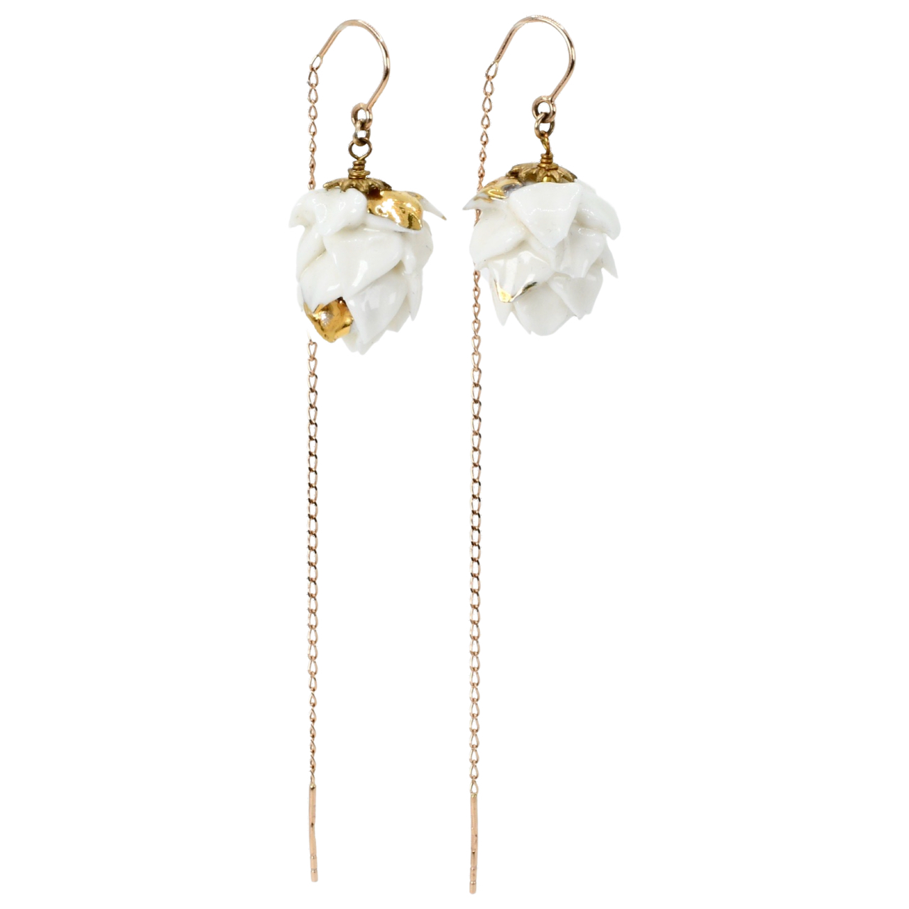 Porcelain Artichokes Pure Gold Chain Earrings CIRSIUM