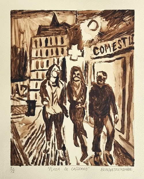 Ben Westley Clarke, 'Plaza De Cascorro' 2021, Monotype on Warm Grey Paper, 34 x 28.5 cm