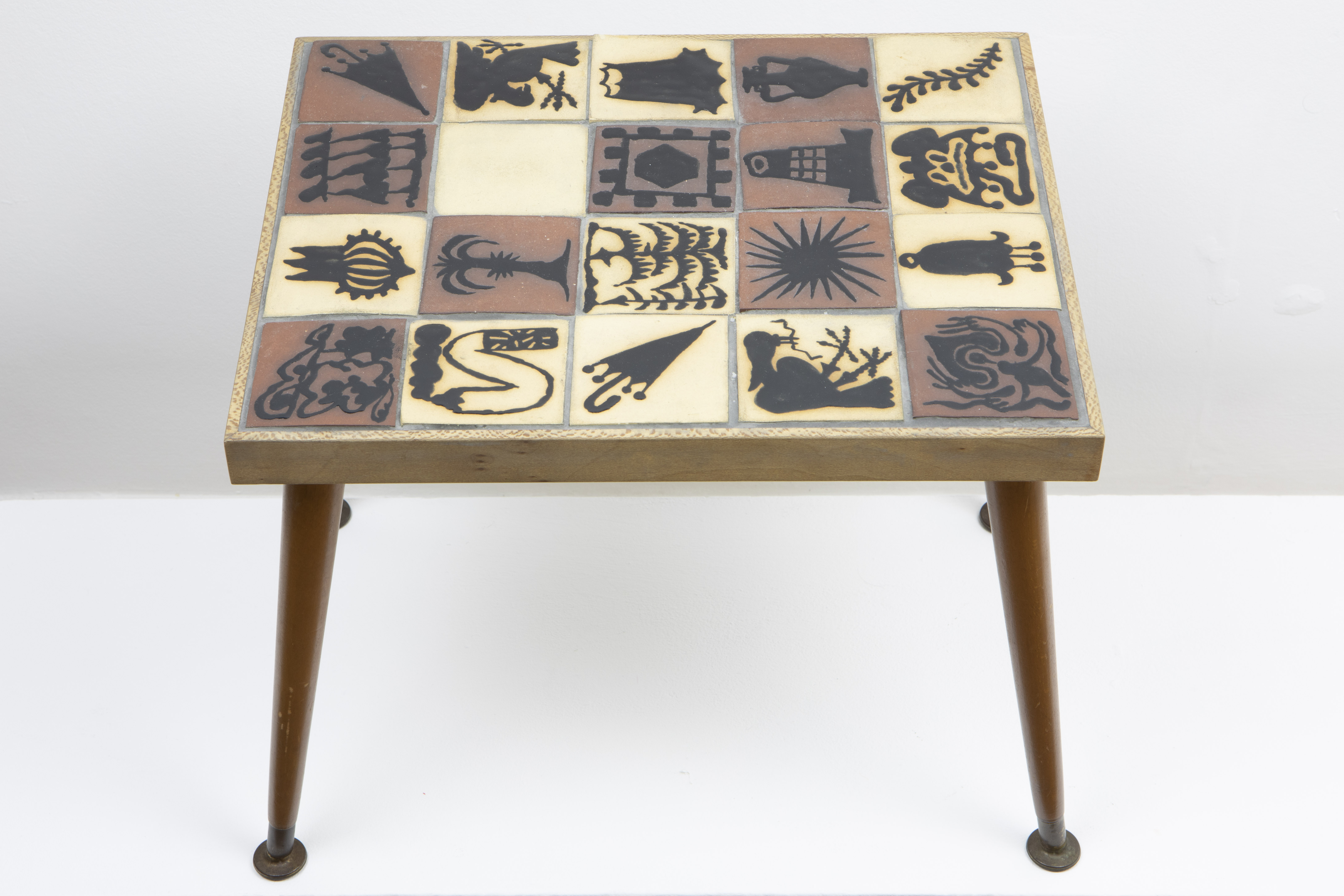 Tom Dowse, Untitled, side table, glazed tiles and found legs, 2019