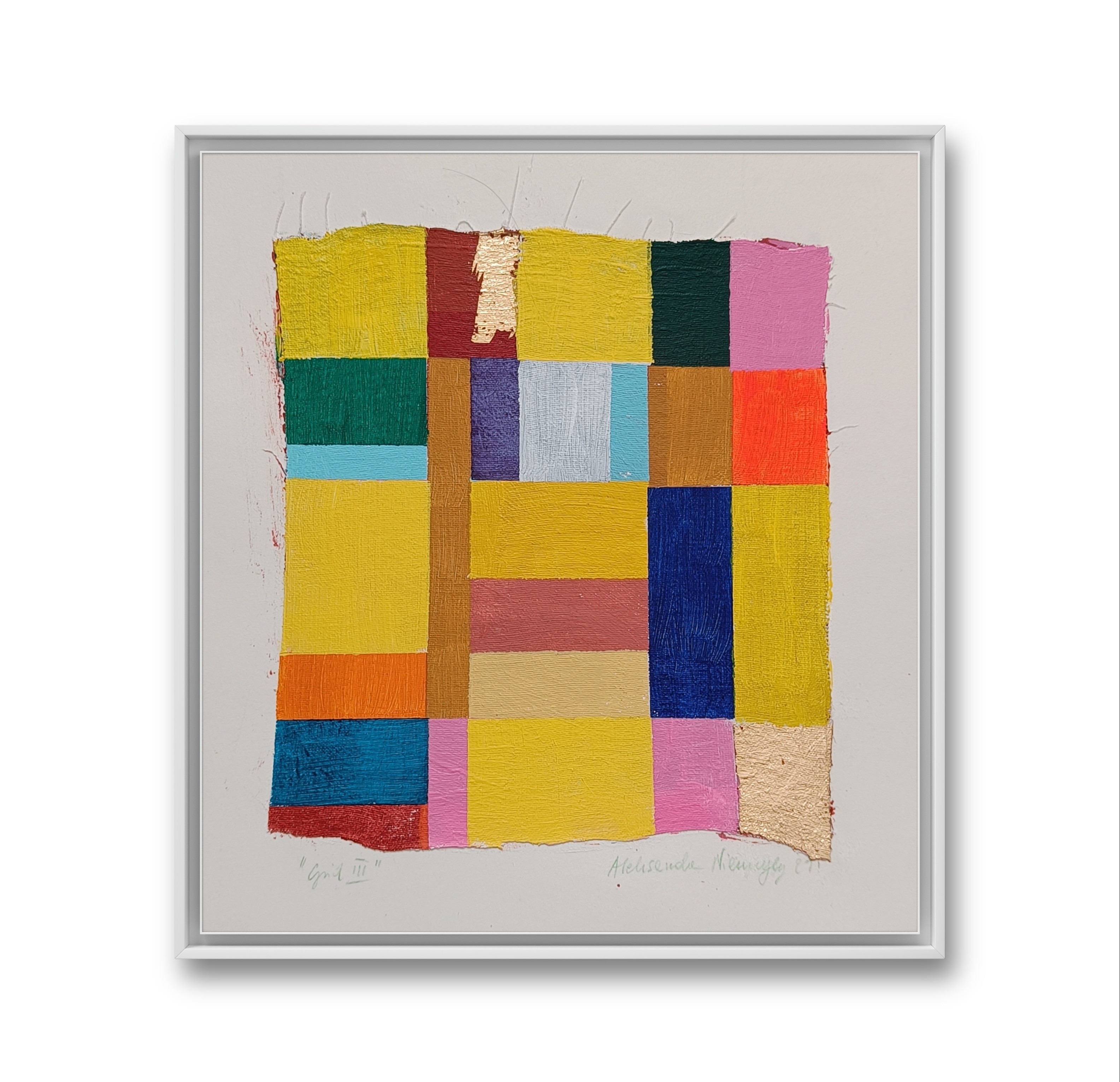Yellow geometric, 20x20cm, painting on paper , framing example